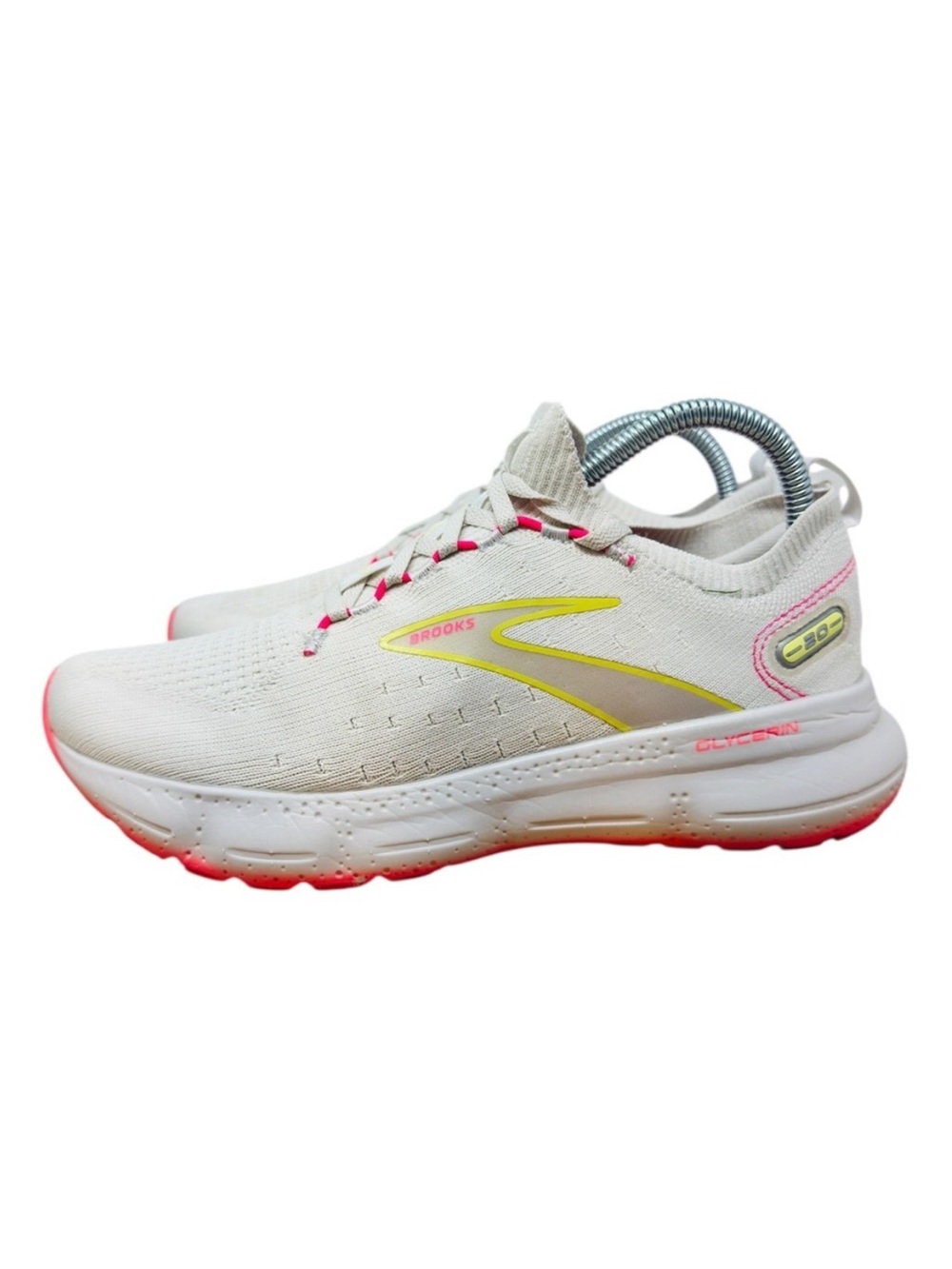 Brooks Glycerin Women's size 8 White & Pink Running Sneakers with Yellow Accents - Picture 7 of 12